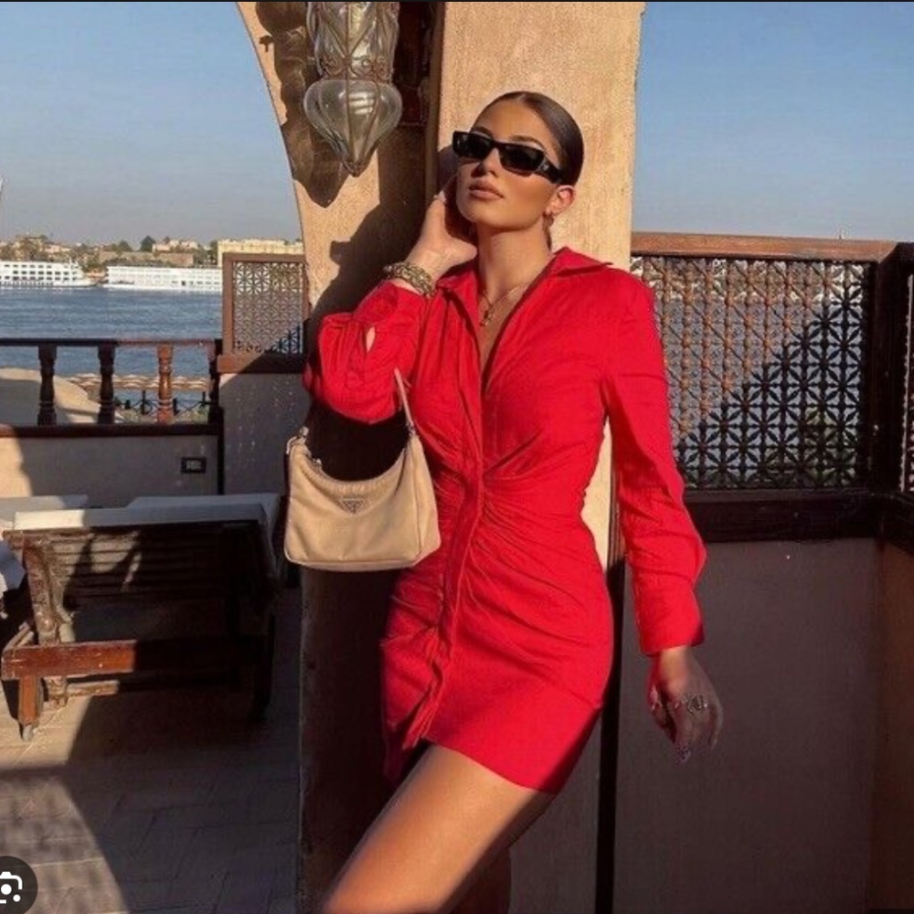Zara red linen dress